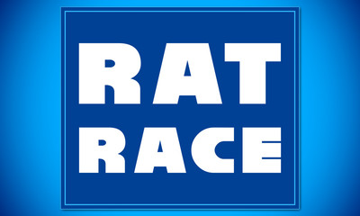 Rat Race - clear white text written on blue card on blue background