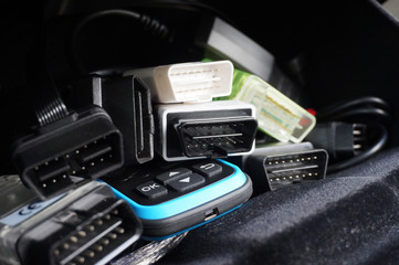 Bunch of OBD2 car scanners and diagnostic interfaces 