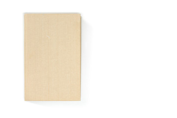 Fototapeta premium Blank light beige tissular book cover, front side view. Empty hardcover mock up, isolated on white background.