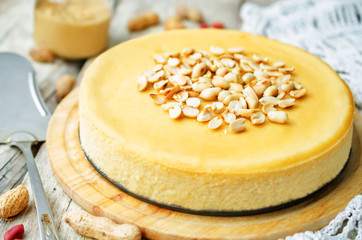 Peanut butter cheesecake with peanuts