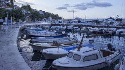 Morning at Croatian harbor in Brela