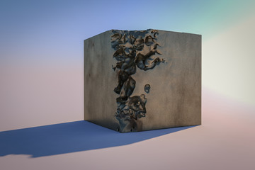 a demolished 3d cube (3d rendering)