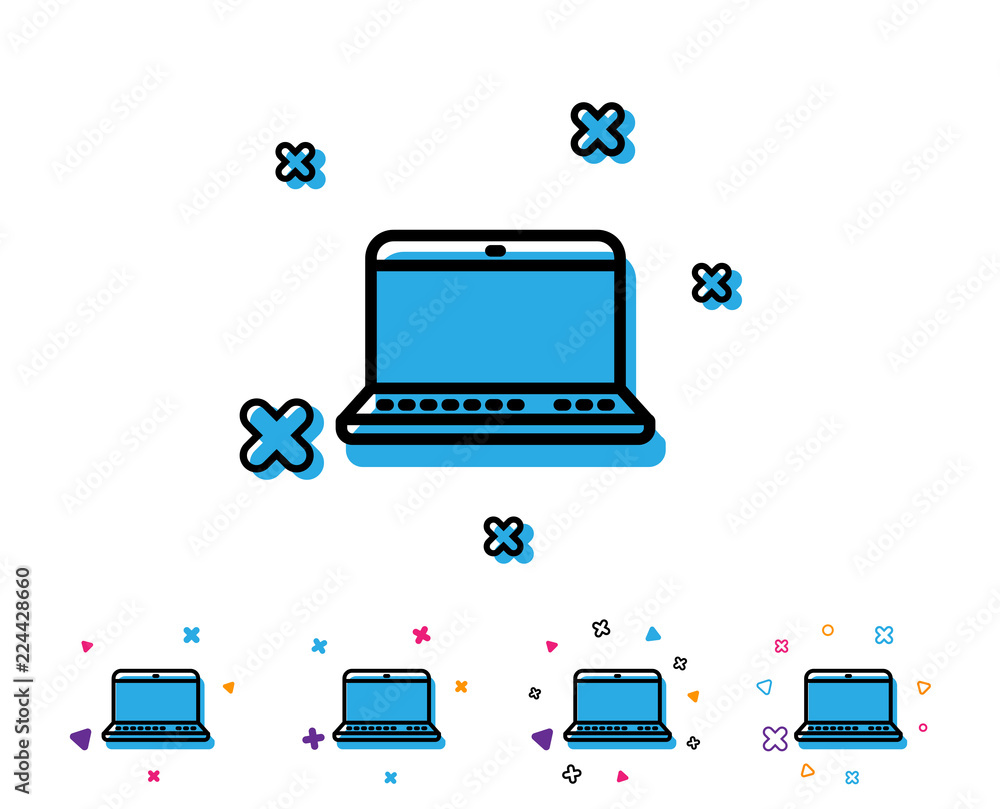 Poster laptop computer icon. notebook sign. portable personal computer symbol. line icon with geometric ele