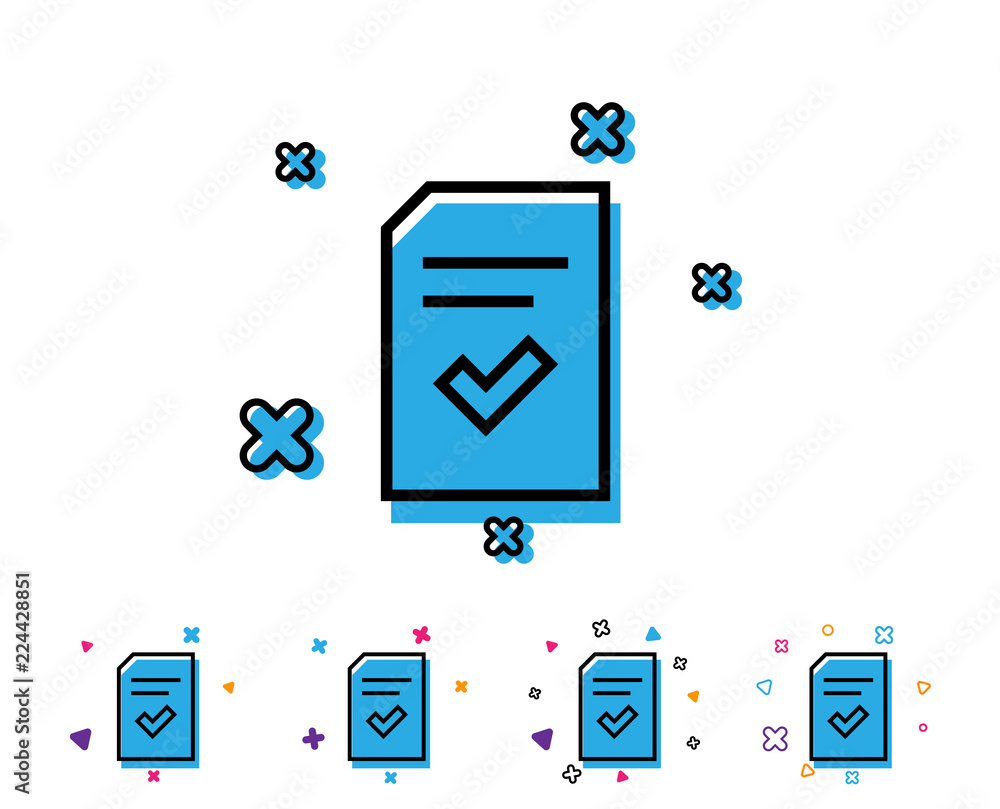 Poster checked document line icon. information file with check sign. correct paper page concept symbol. lin