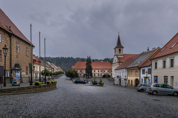 City square in Namest nad Oslavou is a town in the Vyso_ina Region of the Czech Republic. The city is famous for the Little Charles Bridge, which is a smaller replica of the Charles Bridge in Prague.