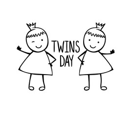 Twins day. Card with linear girls