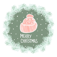 Cute doodle colored warm hat or beanie isolated on white background.
