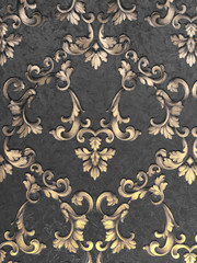 Golden monograms on a dark grey background. Texture, surface, background decor.Beautiful pattern,...