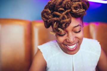 Close up of smiling young businesswoman