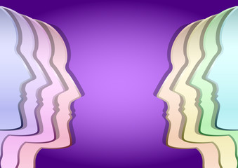 metal faces in profile in different colors 