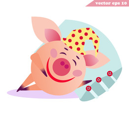 little funny cartoon style sleeping pig