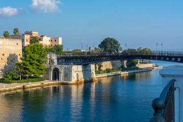 Taranto Swing Bridge on the Canal Boat Separing the Little and the Big Sea