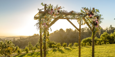 Floral Huppah with view of mountain and sky
