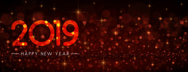Red shiny 2019 Happy New Year banner.