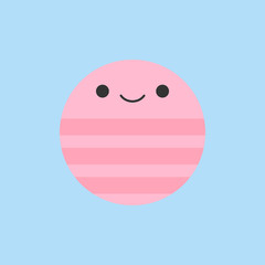 Cute earthworm round vector graphic icon. Pink segmented worm animal head, body illustration. Isolated on blue background.