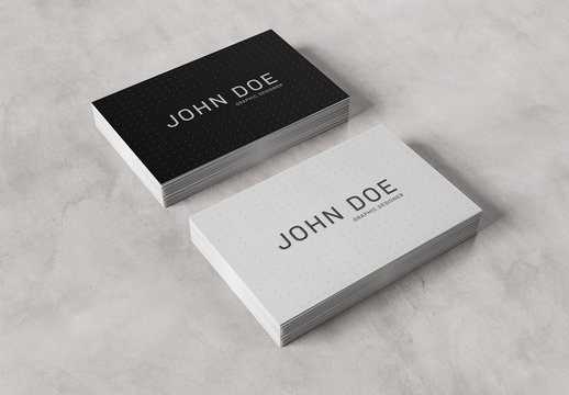 2 Stacks of Business Cards on Concrete Mockup 