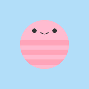 Cute earthworm round vector graphic icon. Pink segmented worm animal head, body illustration. Isolated on blue background.
