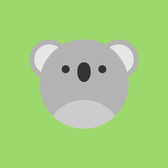 Cute koala round vector graphic icon. Koala bear animal head, face illustration. Isolated on green background.
