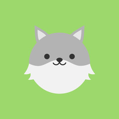 Cute wolf round vector graphic icon. Wolf animal head, face illustration. Isolated on green background.