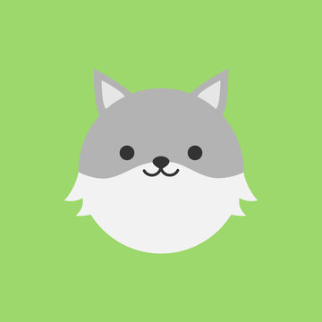 Cute wolf round vector graphic icon. Wolf animal head, face illustration. Isolated on green background.