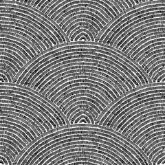 Seamless embroidered black and white pattern. Wavy ornament draw by hand. Grunge print for textile in patchwork style. Vector illustration. - 224437251
