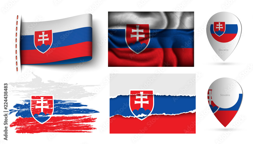 Wall mural set of slovakia flags collection isolated