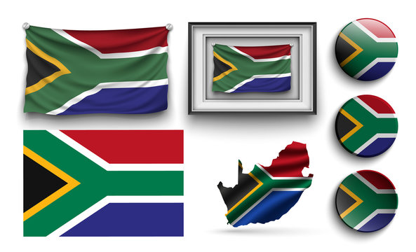 set of south africa flags collection isolated