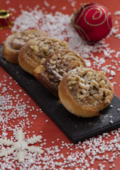 danish pastry on red background
