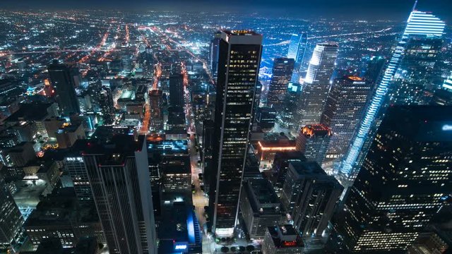Los Angeles Downtown City Grids and Skyscrapers Aerial Time Lapse