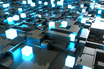Fototapeta premium 3d rendering, luminescent squares and dark background