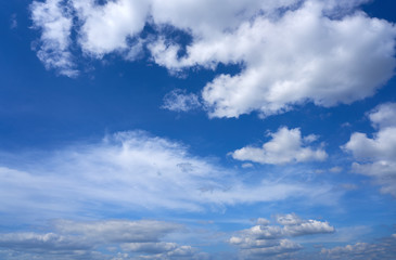 Blue sky white summer cumulus clouds