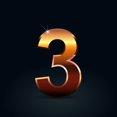 Bronze vector number 3 isolated on black background