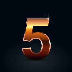 Bronze vector number 5 isolated on black background