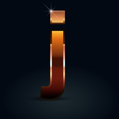 Bronze vector letter J lowercase isolated on black background
