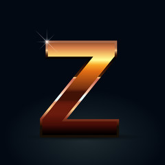 Bronze vector letter Z uppercase isolated on black background