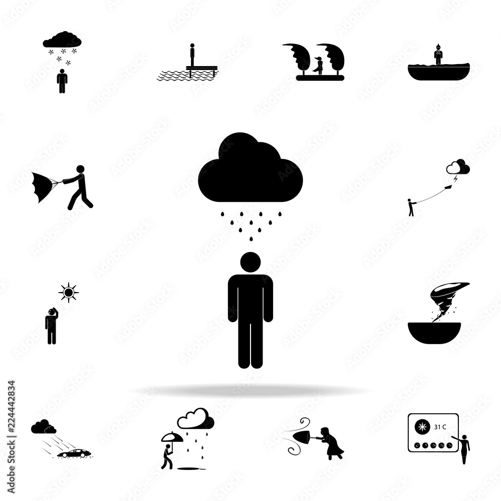 Aufkleber man in the rain sign icon. weather icons universal set for web and mobile