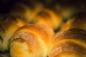 Homemade croissants with sweet filling, close up