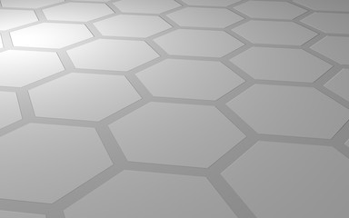 Honeycomb on a gray background. Perspective view on polygon look like honeycomb. Extruded, bump cell. Isometric geometry. 3D illustration