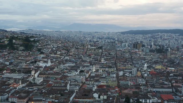 Old Town elevated view from El Panecillo, dusk, Quito, Pichincha Province, Ecuador