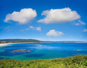 Fototapeta premium Aerial view of Finisterre langosteira beach in Galicia