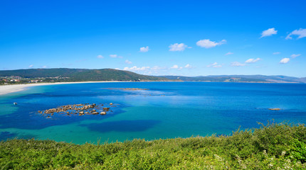 Fototapeta premium Aerial view of Finisterre langosteira beach in Galicia