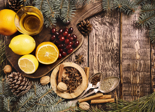 ingredients for mulled wine for Christmas and festive period