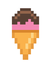 Pixel ice cream with cone on white background, vector illustration.