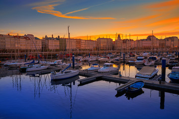 La Coruna sunset port marina in Galicia Spain