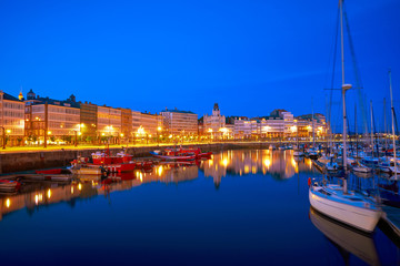 La Coruna sunset port marina in Galicia Spain