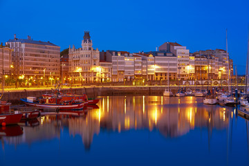 Fototapeta na wymiar La Coruna sunset port marina in Galicia Spain