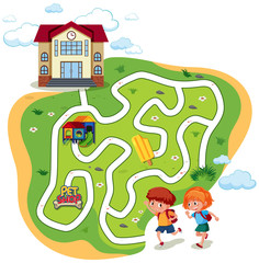 Children goinf to school maze game