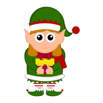 Christmas elf character holding a present