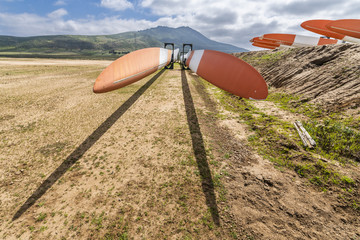 Stored aerodynamics Wind Energy blades for O&M reparing at a Wind Energy Farm in Chile