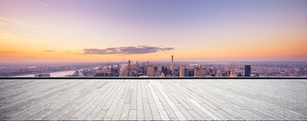 empty floor with modern cityscape in new york